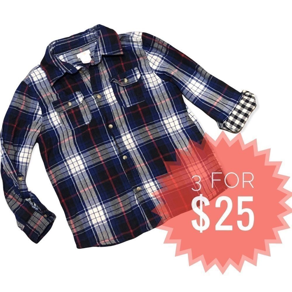 3/$25 JOE FRESH BLUE RED PLAID GINGHAM LINING BUTTON DOWN SHIRT BOYS L 10/12